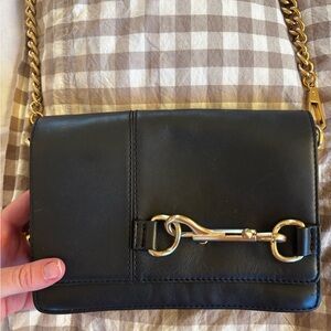 Rebecca Minkoff Black Leather Crossbody Bag with Gold Chain